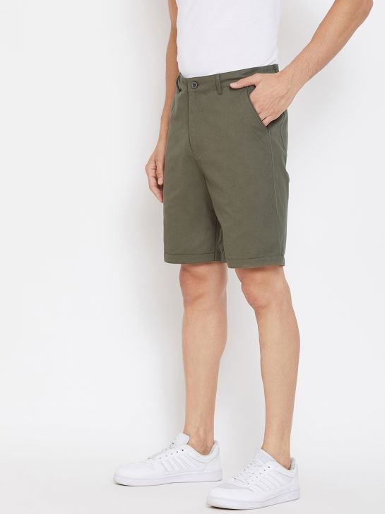 Men's Green Cotton Shorts