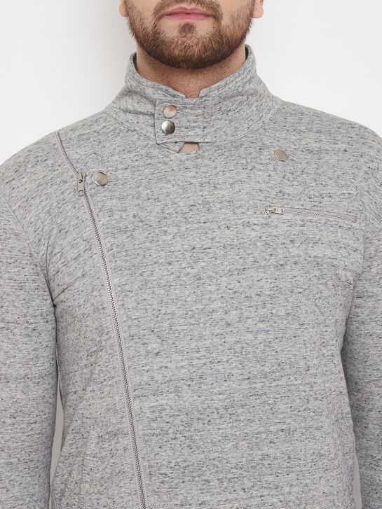 Men's Grey Melange Cotton Lycra Jacket
