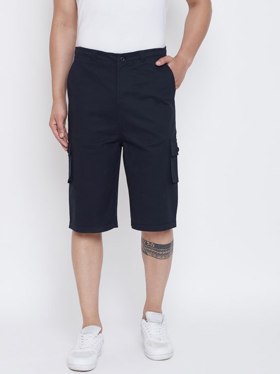 Men's Navy Blue Cotton Lycra Shorts