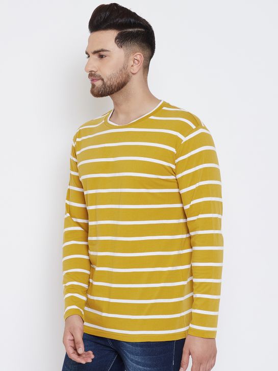 Men's Yellow and Ecru Stripe Men's T-Shirt