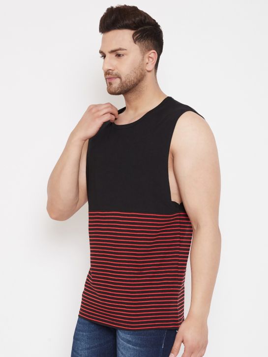 Men's Red and Black Stripe Muscle T-Shirt