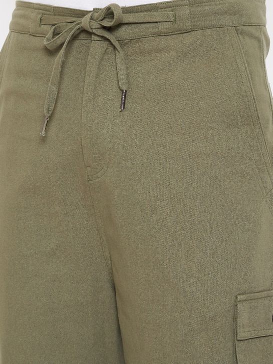 Men's Green Cotton 3/4th Shorts