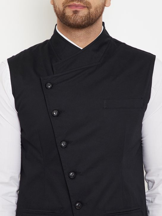 Men's Black Cotton Waistcoat