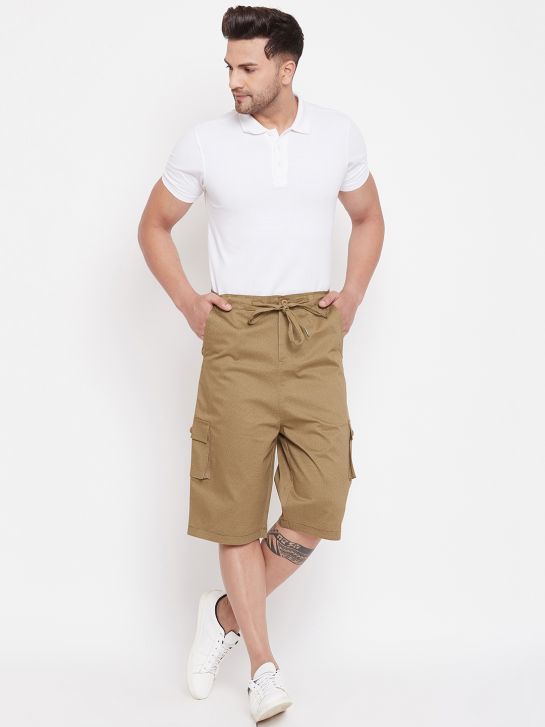 Men's Khaki Printed Cotton Shorts