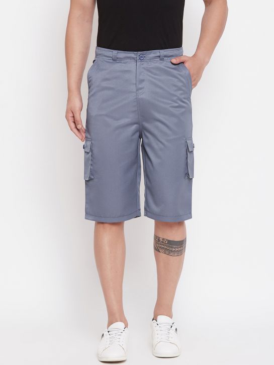 Men's Grey Poly-cotton Shorts