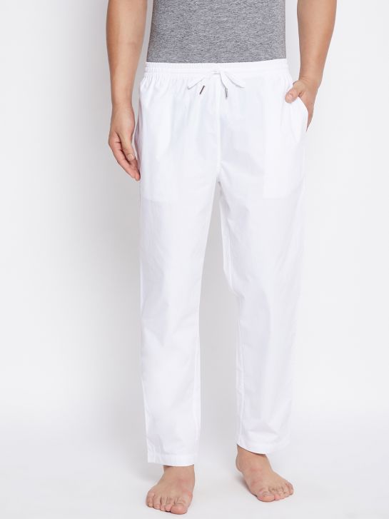 Hypernation White Color Cotton Men's Pyjama(HYPM03406)