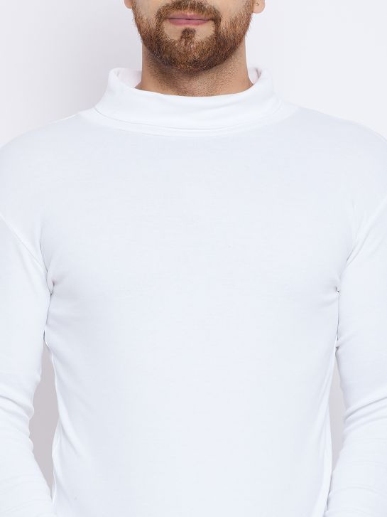 Men's White Cotton High Neck T-Shirt