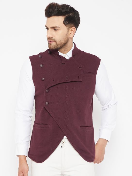 Men's Burgundy Cotton Knitted Waistcoat