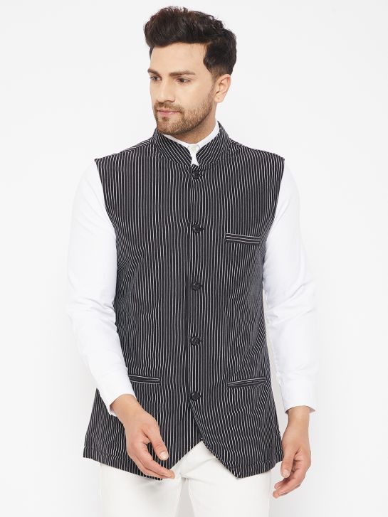 Men's Black and White Stripe Waistcoat