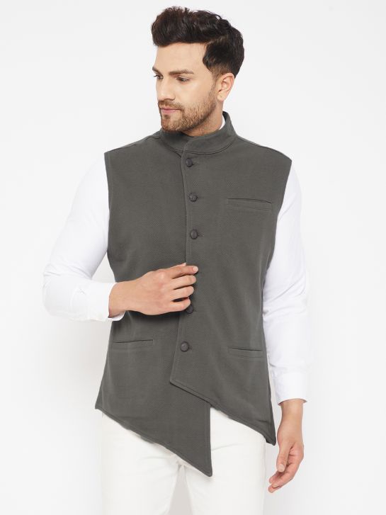Men's Grey Cotton Knitted Waistcoat