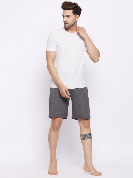 Men's Grey Cotton Blend Knitted Yoga Shorts