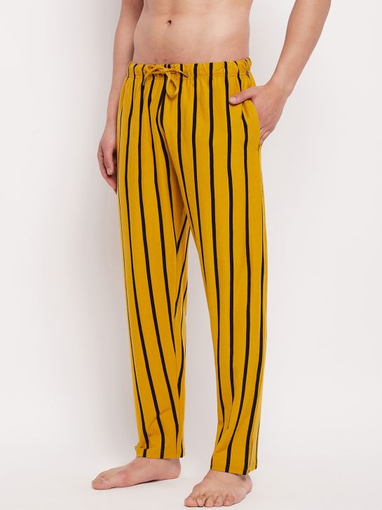 Men's Yellow and Black Stripe Cotton Knitted Pajama