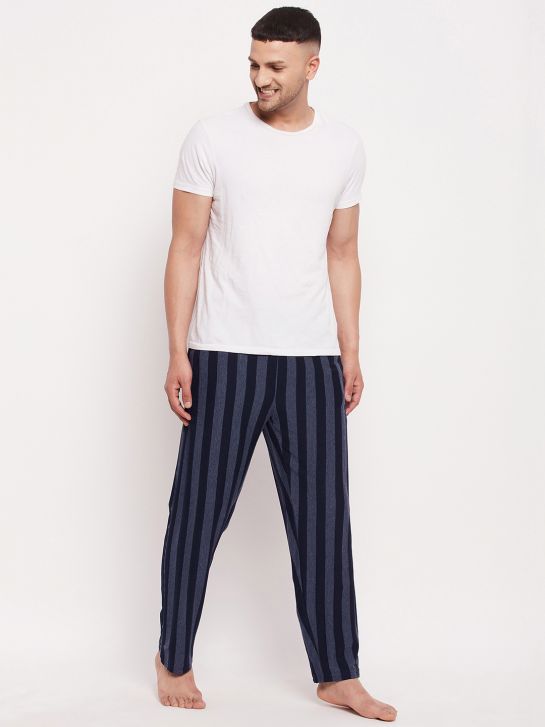 Men's Blue and Grey Stripe Cotton Blend Knitted Pajama