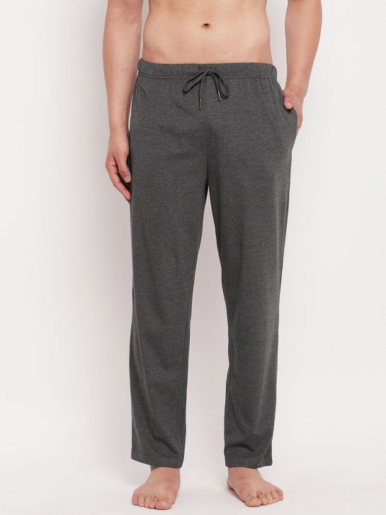 Men's Grey Melange Cotton Blend Knitted Pajama