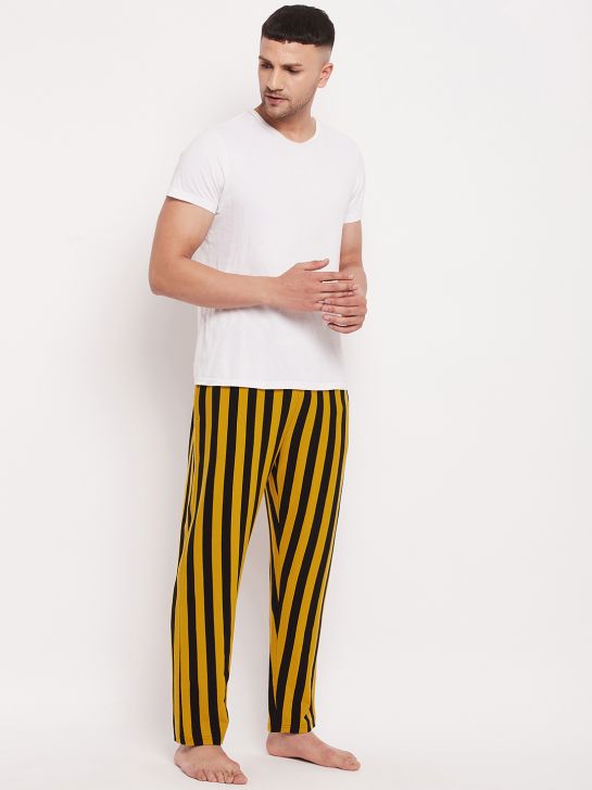 Men's Black and Yellow Stripe Cotton Knitted Pajama