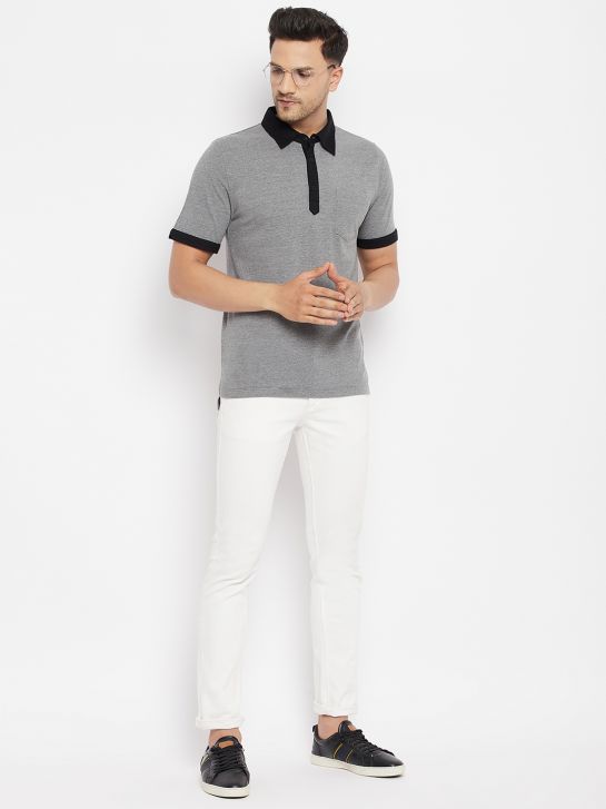 Men's Grey Cotton Polo T-shirt