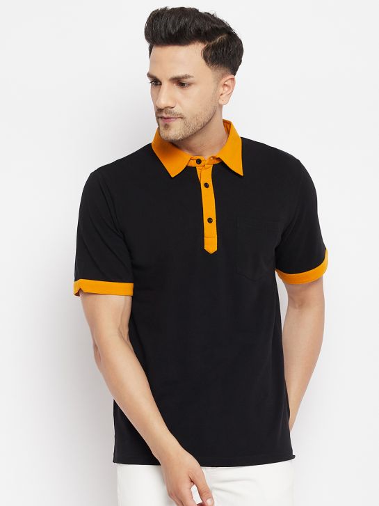 Men's Black Cotton Polo T-shirt(HYPM03567)