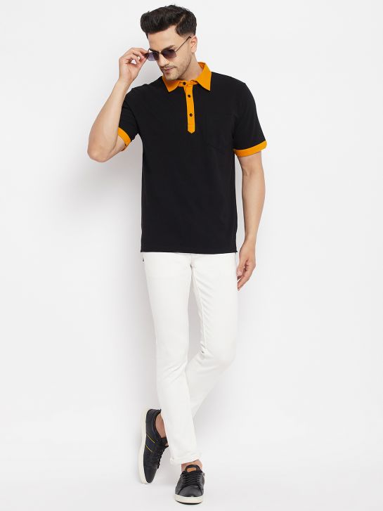 Men's Black Cotton Polo T-shirt