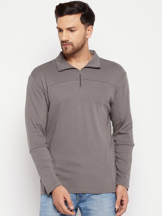 Grey Cotton Men's Polo T-shirt