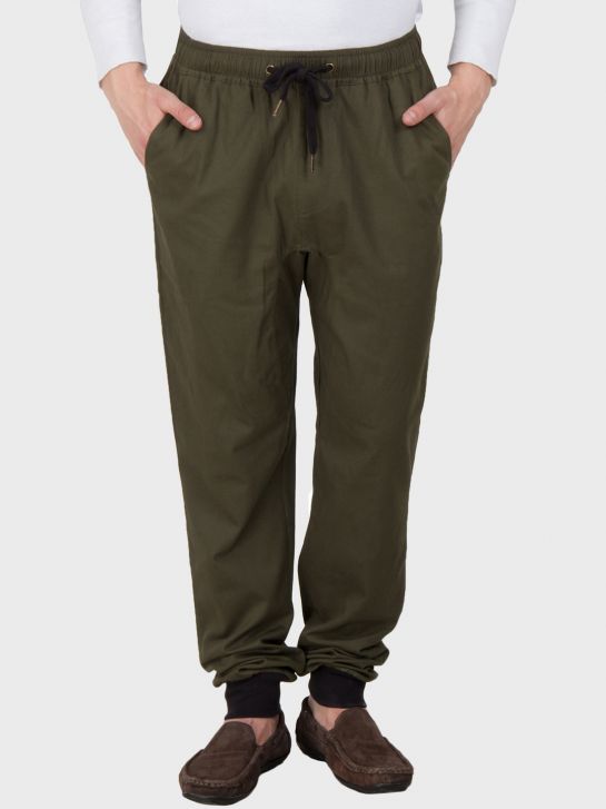 Men's Green Cotton Track Pants (HYPM0378)