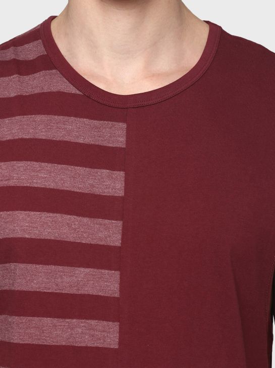 Men's Maroon Stripe Cotton Muscle T-shirt(739)