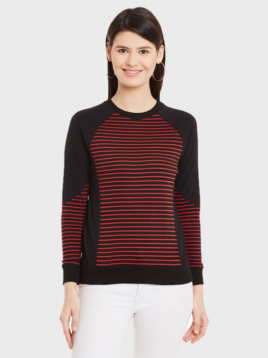 Women's Red and Black Stripe T-shirt(1105)