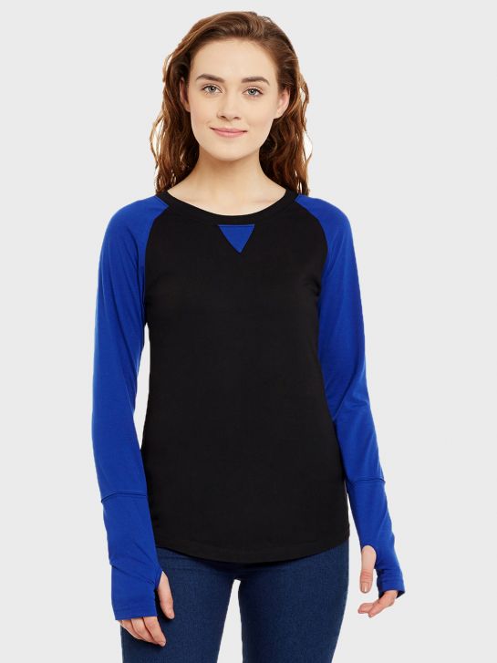 Women's Black and Blue Cotton T-shirt(1332)