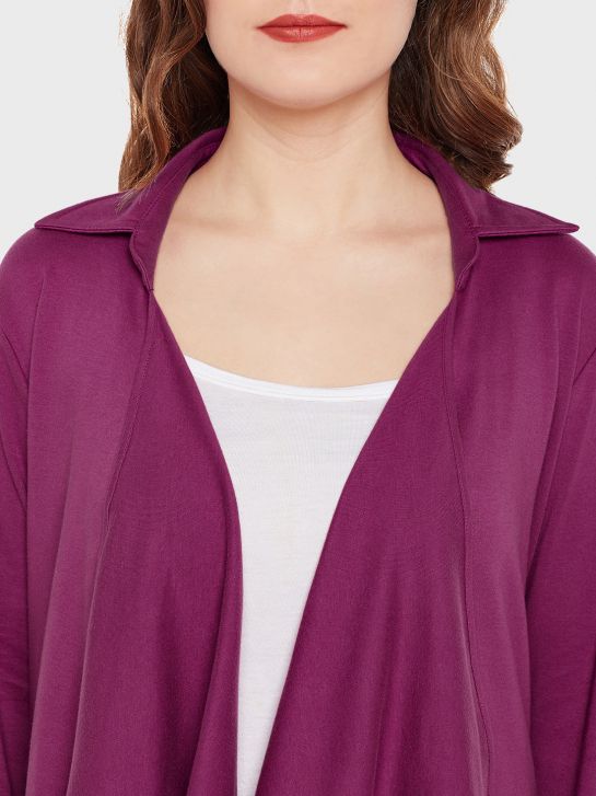 Women's Purple Solid Open Front Shrug