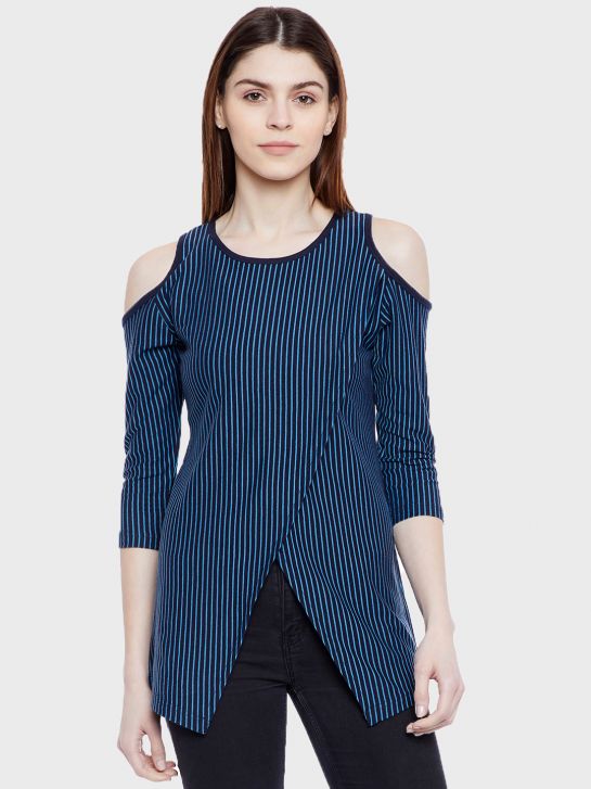 Women's Blue Stripe Cotton T-shirt(2038)