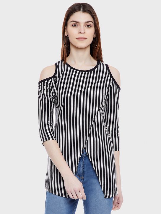 Women's Black and Grey Stripe T-shirt(2044)