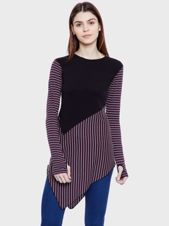 Women's Multicolor Stripe Cotton T-shirt(2069)