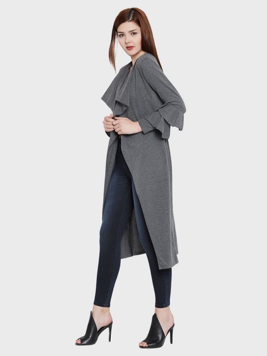Women's Charcoal Cotton Knitted Long Shrugs
