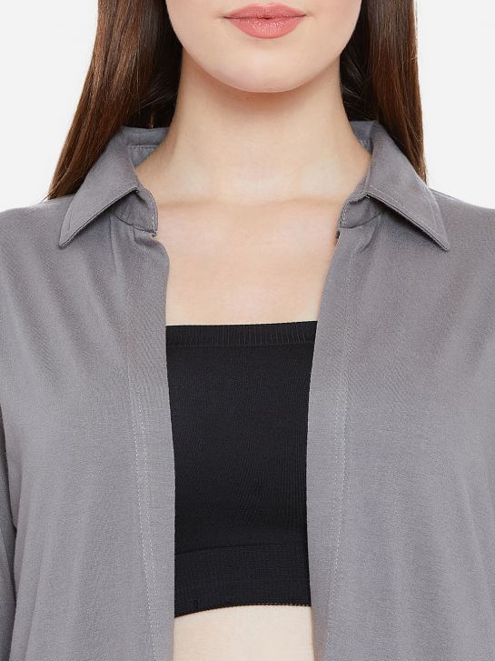 Women's Grey Cotton Long Shrug
