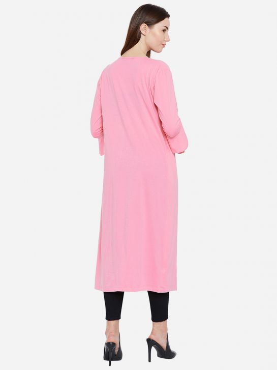 Women's Pink Bell Sleeve Cotton Long Shrug