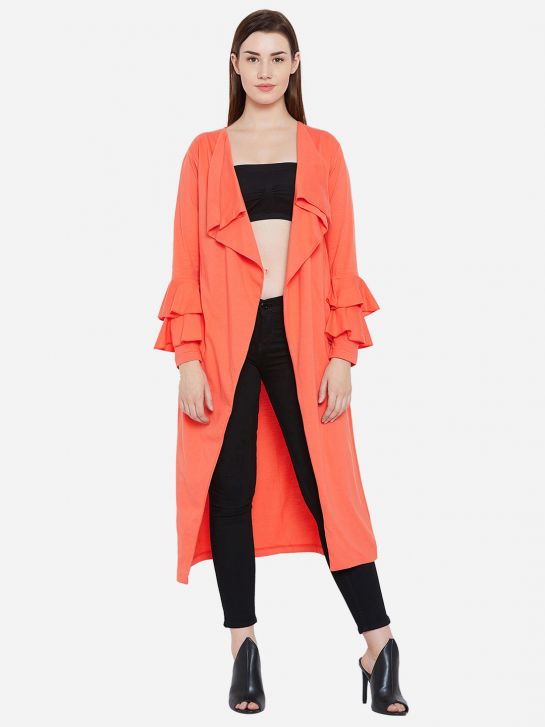 Women's Coral Bell Sleeve Cotton Long Shrug(HYPW02380)
