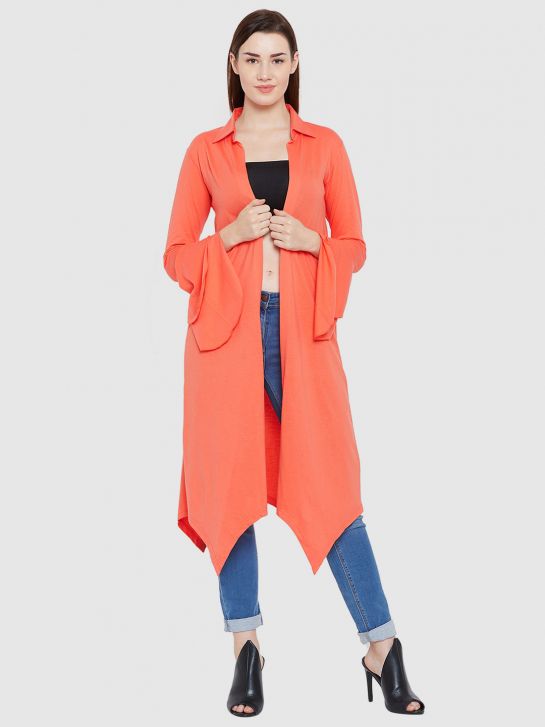 Women's Coral Bell Sleeve Cotton Long Shrug(HYPW02385)