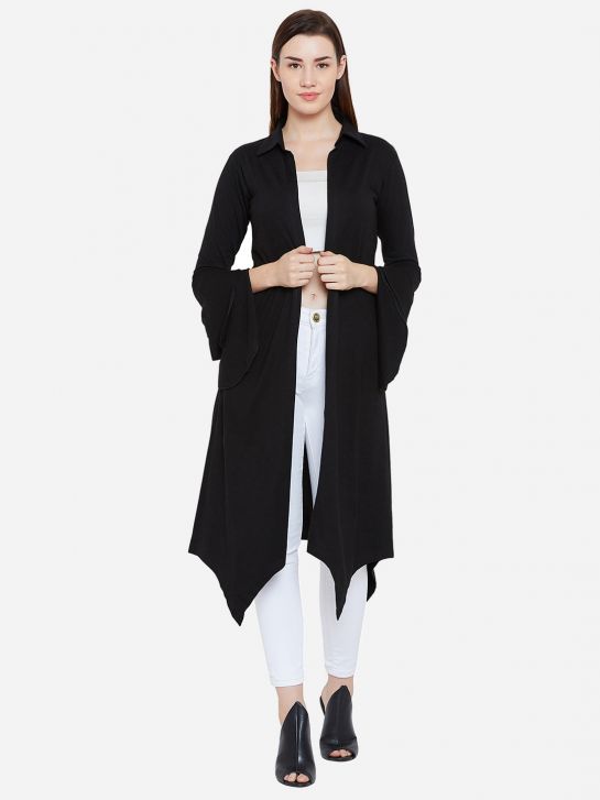 Women's Black Bell Sleeve Cotton Long Shrug(HYPW02398)