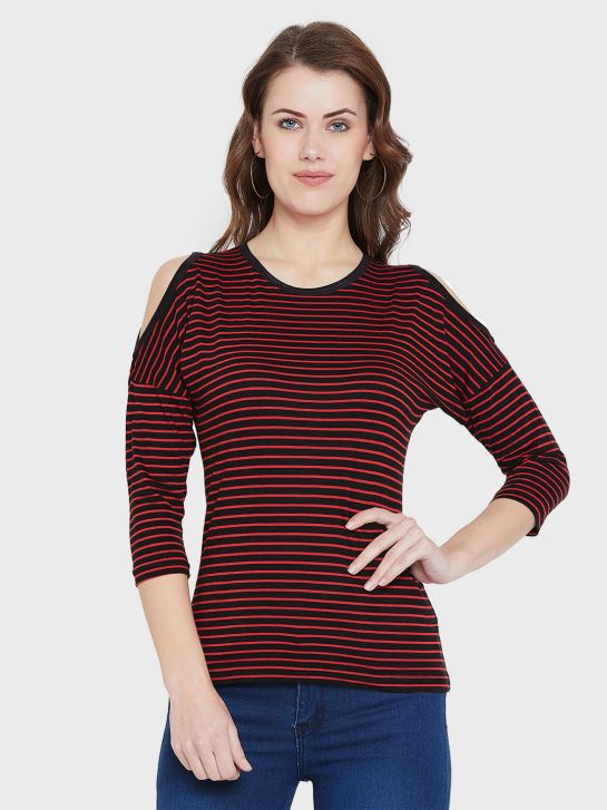 Women's Red and Black Stripe Cotton Top(2441)