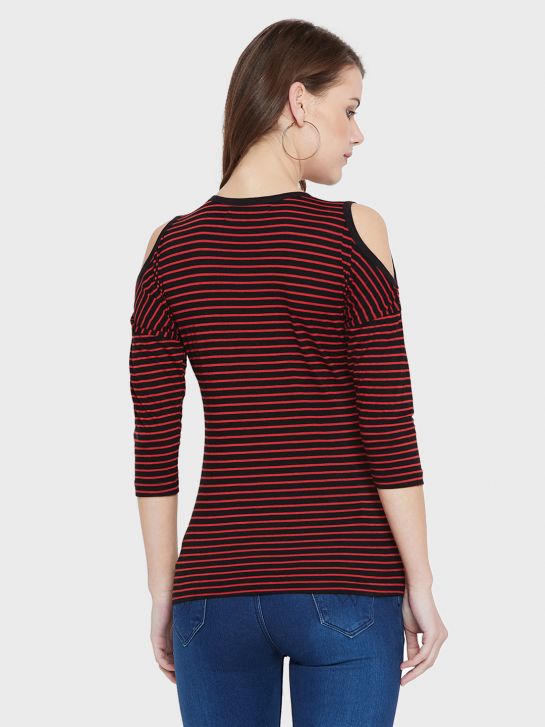 Women's Red and Black Stripe Cotton Top