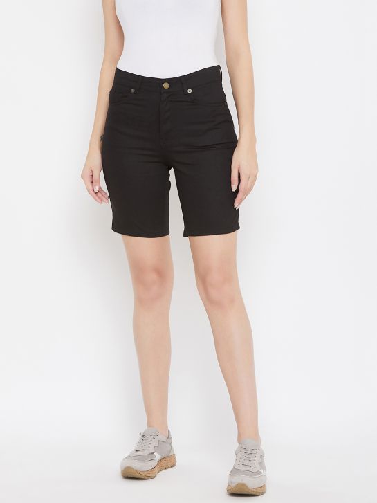 Women's Black Cotton Shorts