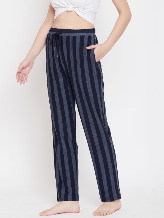 Women's Blue Cotton Stripe Pajama