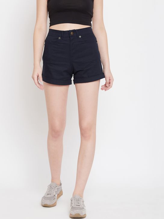 Women's Navy Blue Cotton Shorts