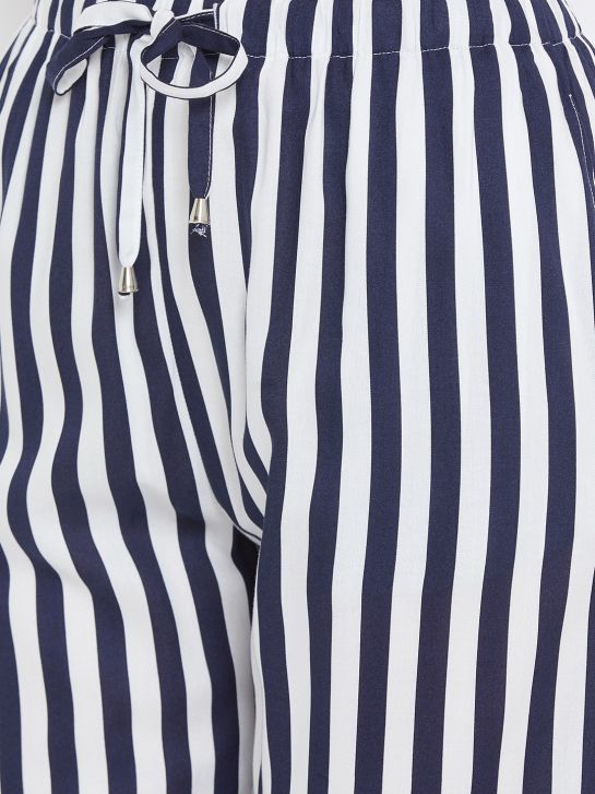 Women's White and Navy Blue Stripe Rayon Pajama