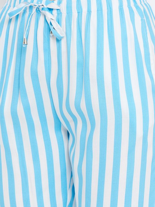 Women's White and Turquoise Blue Stripe Rayon Pajama