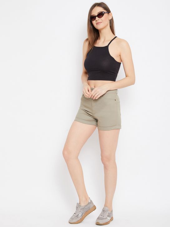 Women's Beige Cotton Lycra Shorts