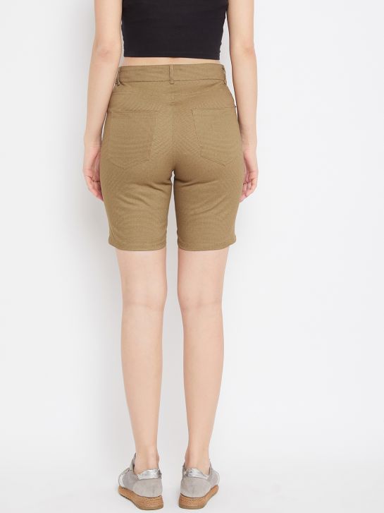 Women's Brown Printed Cotton Lycra Shorts