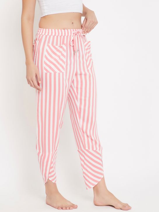 Women's Pink and White Stripe Rayon Pajama