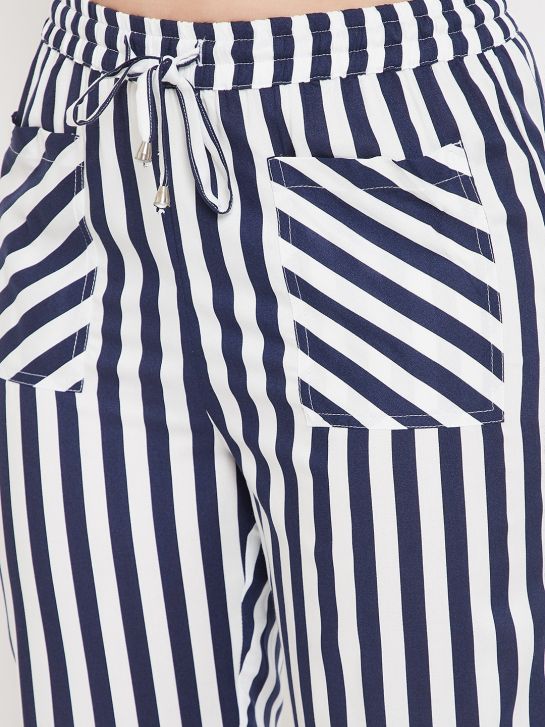 Women's Navy Blue and White Stripe Rayon Pajama