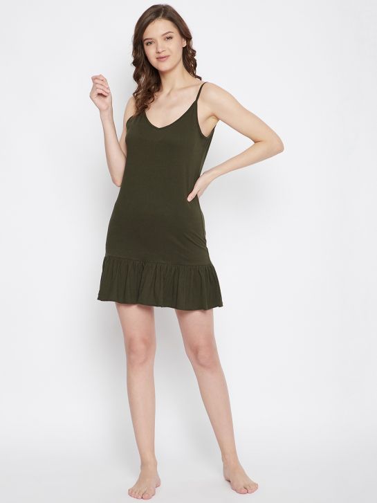 Women's Military Green Knitted Baby Doll Nightdress