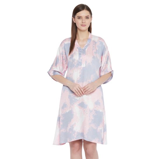 Pink and Grey Satin Women's Nightdress(HYPW03348)